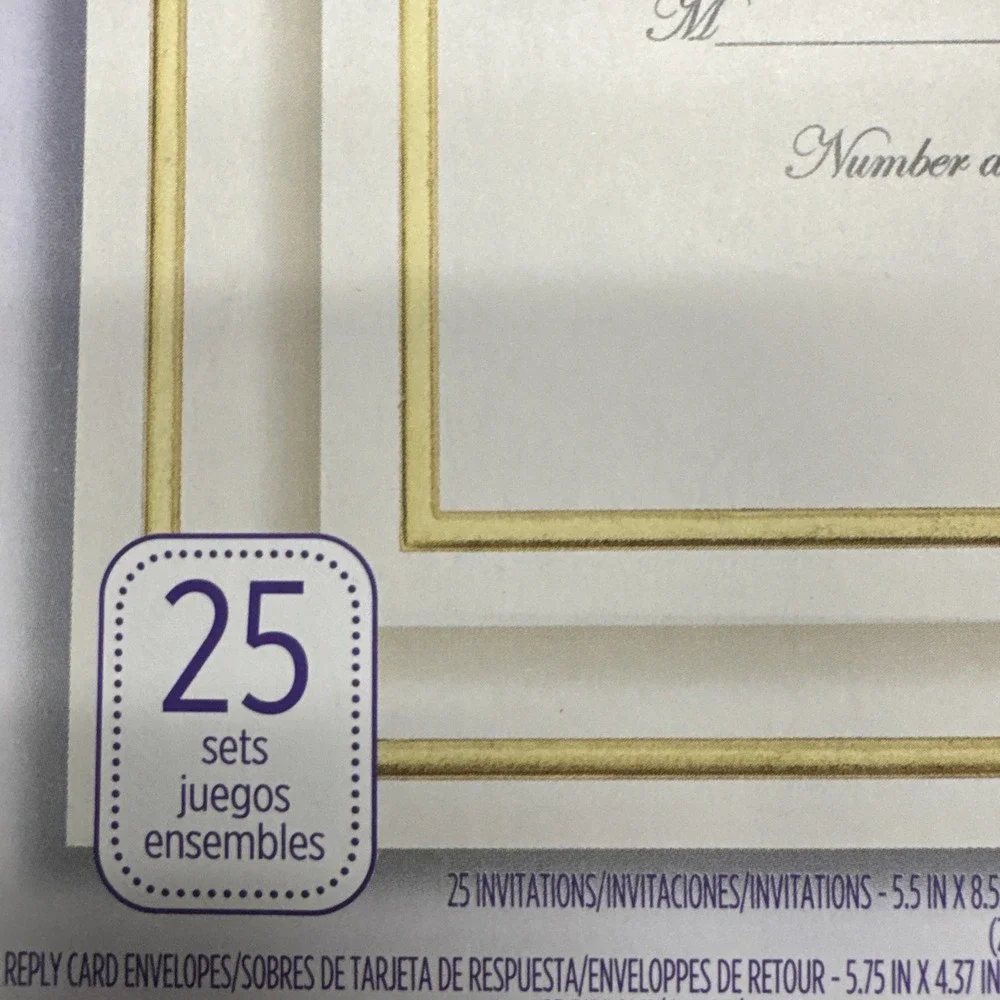 Wilton Gold Ivory Invitation Kit 25 Count New in Box Print At Home Printable NEW